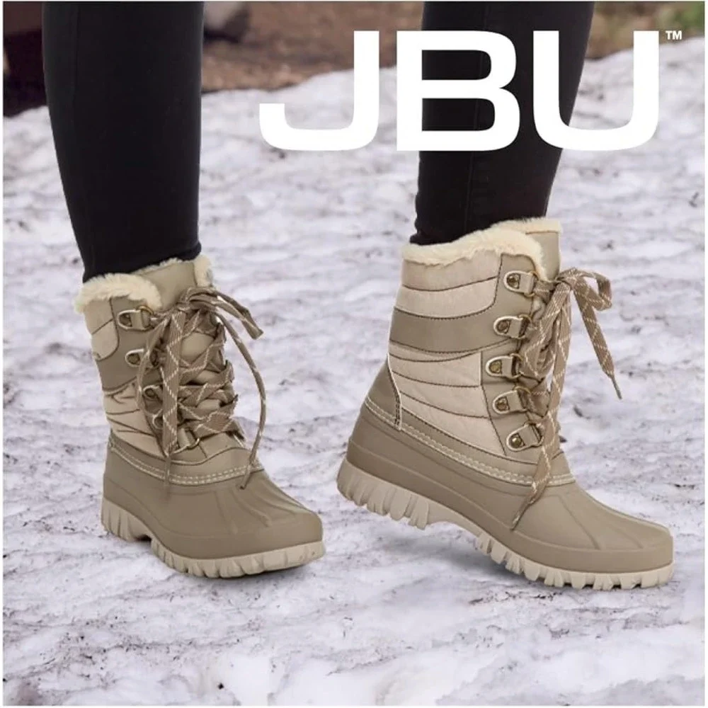 JBU Casey Waterproof Winter Boot Taupe Faux Fur Lace Up B3CSY54 Womens 8 NEW